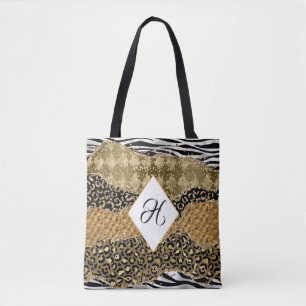 Monogram Gold Black Animal Print Safari Tasche