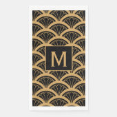 Monogram Gold Black Art Deco Lüfter Blume Muster Serviette (Vorderseite)