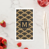 Monogram Gold Black Art Deco Lüfter Blume Muster Serviette (Beispiel)