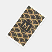 Monogram Gold Black Art Deco Lüfter Blume Muster Serviette (Ecke)