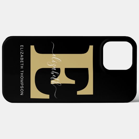 Monogram Gold Black, benutzerdefinierter Skriptnam Case-Mate iPhone Hülle (Rückseite (Horizontal))