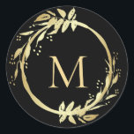 Monogram Gold Black Christmas Wreath Umschlag Aufk Runder Aufkleber<br><div class="desc">Hier ist eine schöne, elegante Art, Ihre eigene persönliche Touch zu Ihrem Weihnachtsgruß-Karten Umschläge, Geschenke, Packpapier und mehr mit dem Bild eines handgemalten Weihnachtskranz in der Farbe Gold. Im Inneren ist Ihr persönliches Monogramm Initial. Zusätzlich zum Hinzufügen des Initials können Sie auch die Hintergrundfarbe ändern, wenn Sie möchten. Wenn Sie...</div>