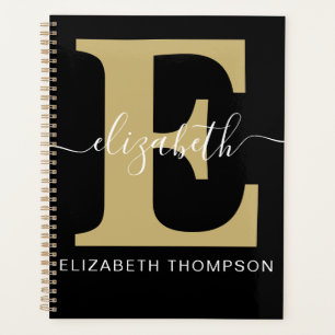 Monogram Gold Black Customized Script Name Planer