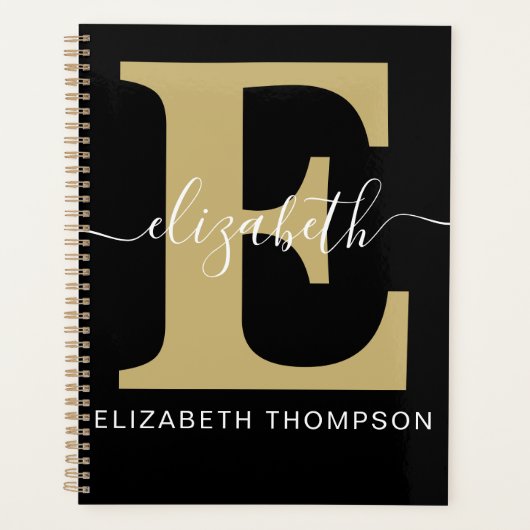 Monogram Gold Black Customized Script Name Planer (Vorderseite)