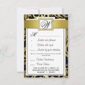 Monogram Gold & Black Damask RSVP Cards Karte (Rückseite)