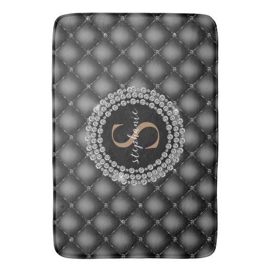 Monogram Gold Black Diamonds tufted Elegant Luxury Badematte (Vorderseite Vertikal)