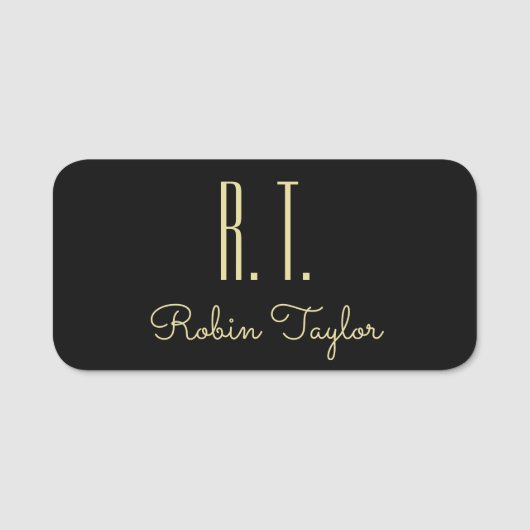 Monogram Gold Black Elegant Klassischer Minimal Namensschild (Vorderseite)