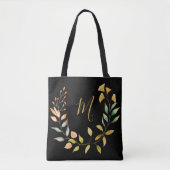 Monogram Gold Black Folior Watercolor Tasche (Vorderseite)
