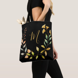 Monogram Gold Black Folior Watercolor Tasche