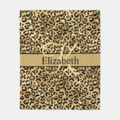 Monogram Gold Black Leopard Print Fleecedecke (Vorderseite)