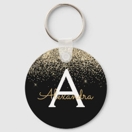 Monogram Gold Black Luxe Glitzer Schlüsselanhänger