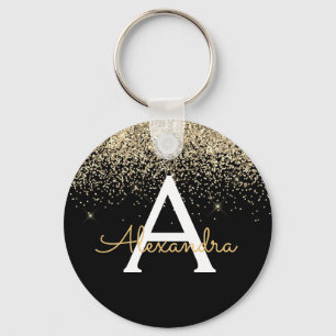 Monogram Gold Black Luxe Glitzer Schlüsselanhänger