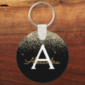 Monogram Gold Black Luxe Glitzer Schlüsselanhänger (Vorderseite)