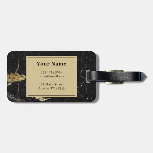 Monogram Gold Black Marble Gepäckanhänger (Rückseite horizontal)
