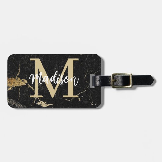 Monogram Gold Black Marble Gepäckanhänger (Vorderseite horizontal)