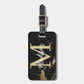 Monogram Gold Black Marble Gepäckanhänger (Vorderseite vertikal)
