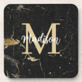 Monogram Gold Black Marble Getränkeuntersetzer (Vorderseite)