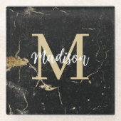 Monogram Gold Black Marble Glasuntersetzer (Vorderseite)