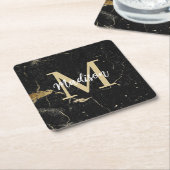 Monogram Gold Black Marble Rechteckiger Pappuntersetzer (angewinkelt)