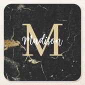Monogram Gold Black Marble Rechteckiger Pappuntersetzer (Vorderseite)