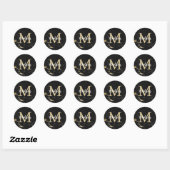Monogram Gold Black Marble Runder Aufkleber (Blatt)