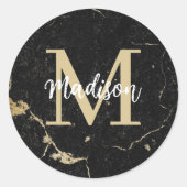 Monogram Gold Black Marble Runder Aufkleber (Vorderseite)