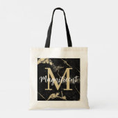 Monogram Gold Black Marble Tragetasche (Rückseite)