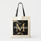 Monogram Gold Black Marble Tragetasche (Vorne)