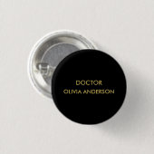 Monogram Gold Black Minimalistisch Modern Button (Vorne & Hinten)