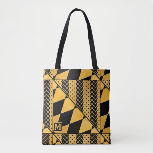 Monogram Gold Black Pattern Totbeutel Tasche (Vorderseite)