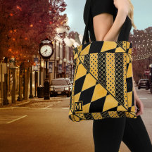 Monogram Gold Black Pattern Totbeutel