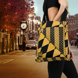 Monogram Gold Black Pattern Totbeutel Tasche