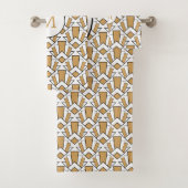 Monogram Gold, Black, White Art Deco Blume Badhandtuch Set (Insitu)