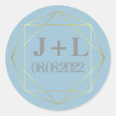 Monogram Gold Blue White Wedding Verlobung Gefalle Runder Aufkleber (Vorderseite)