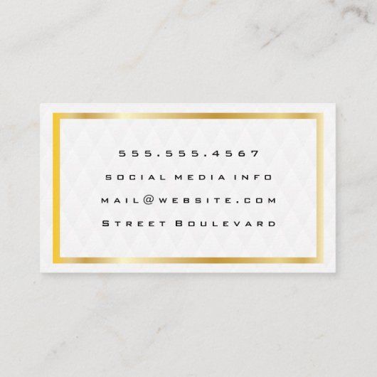 Monogram Gold Border Elegant Diamond Muster Visitenkarte (Rückseite)