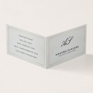 Monogram Gold Border Imitats Leather Business Card Visitenkarten