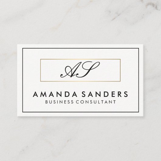 Monogram Gold Border Minimalistisch Visitenkarte (Vorderseite)
