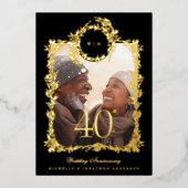 Monogram Gold Botanical 40. Hochzeitstag Folieneinladung (Vorderseite)