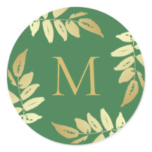 Monogram Gold Botanical Blätter Umschlag Aufkleber