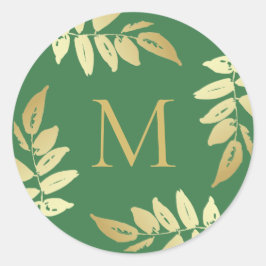 Monogram Gold Botanical Blätter Umschlag Aufkleber