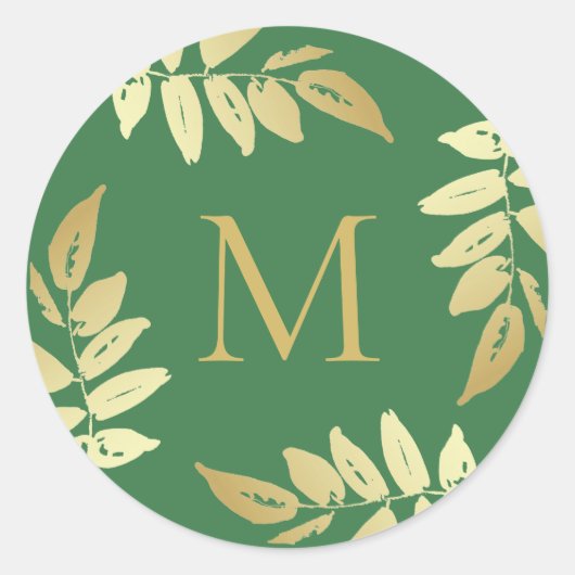 Monogram Gold Botanical Blätter Umschlag Aufkleber (Vorderseite)
