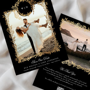 Monogram Gold Botanical Wreath Wedding Foto Frame Save The Date