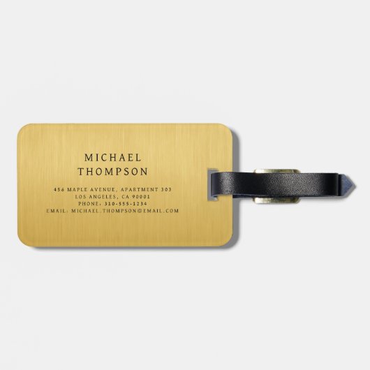 Monogram Gold Brushed Metallic Elegant Gepäckanhänger (Rückseite horizontal)