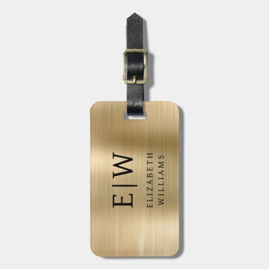 Monogram Gold Brushed Metallic Elegant Gepäckanhänger (Vorderseite vertikal)