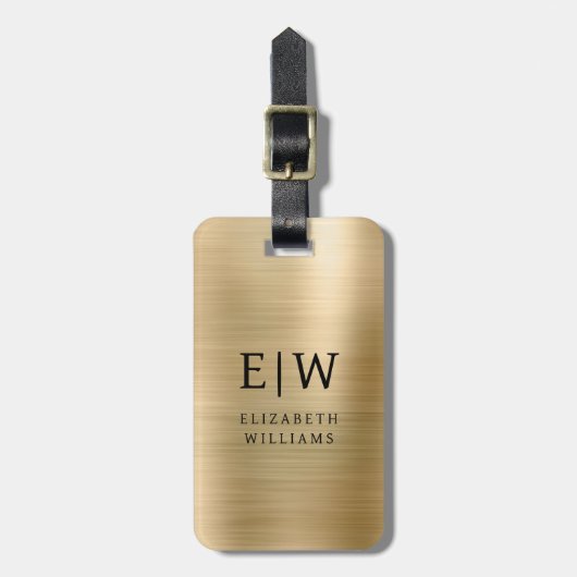 Monogram Gold Brushed Metallic Elegant Gepäckanhänger (Vorderseite vertikal)