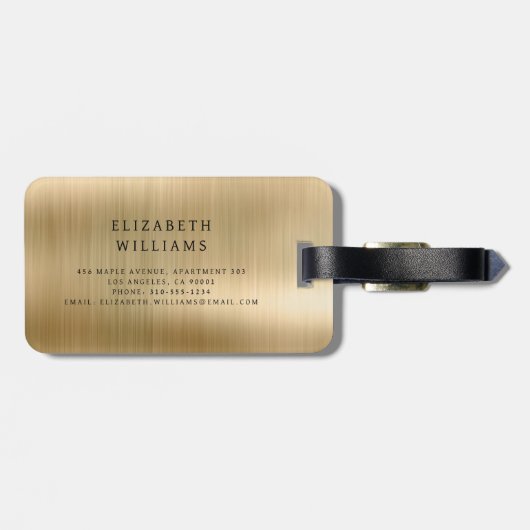 Monogram Gold Brushed Metallic Elegant Gepäckanhänger (Rückseite horizontal)