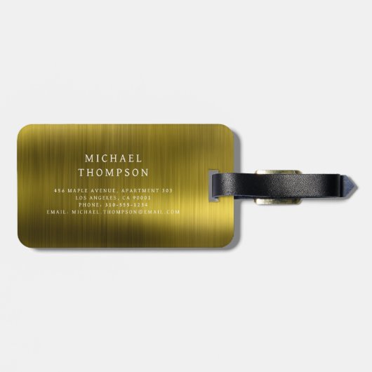 Monogram Gold Brushed Metallic Elegant Gepäckanhänger (Rückseite horizontal)