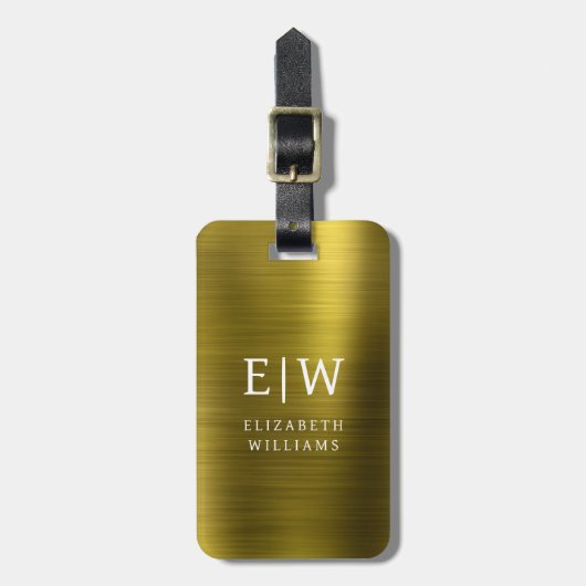 Monogram Gold Brushed Metallic Elegant Gepäckanhänger (Vorderseite vertikal)
