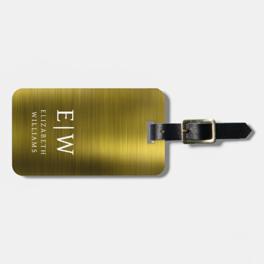 Monogram Gold Brushed Metallic Elegant Gepäckanhänger (Vorderseite horizontal)
