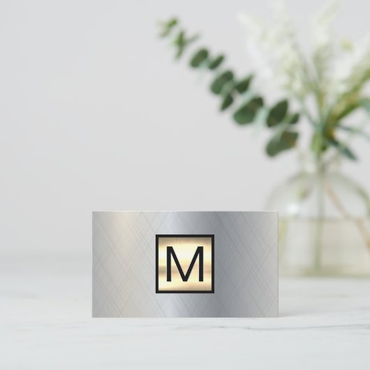 Monogram Gold Chrome Metallic Banner Visitenkarte (Stehend Vorderseite)